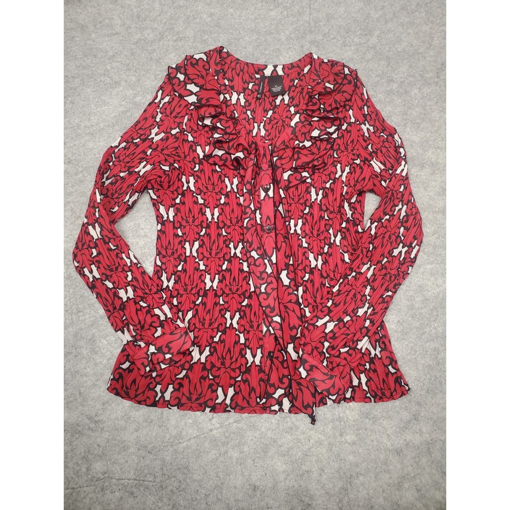 New Directions Women's XL Red Black & White V-Neck Button Front Blouse
